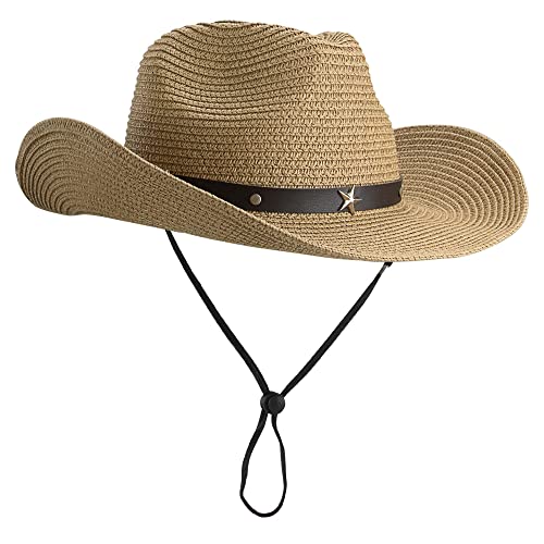 Sombrero de paja para mujer con ala ancha estilo vaquero miniatura 1
