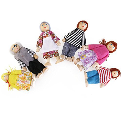 OULII 6pcs bambola felice famiglia burattino di legno congiunta Maumet compresi i nonni per bambini divertente regalo di ruolo