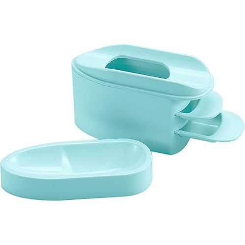UNIBOUTI 2 in 1 Dip Powder Recycling System & French Tip Model Dip Nail Tray with 2 Scoop, Multi-functional Dip Powder Recycling Container, French Nail Art Smile Line Manicure Accessories, Light Blue