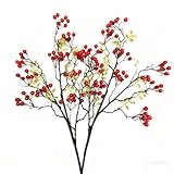 gsjzyBrose 2-Pack 27.5 Inch Red Berry Stems,Artificial Red Branches, Bendable Faux Branches with Berry Stems for Home Decor, Weddings, Parties