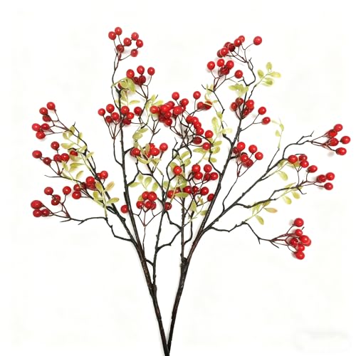gsjzyBrose 2-Pack 27.5 Inch Red Berry Stems,Artificial Red Branches, Bendable Faux...