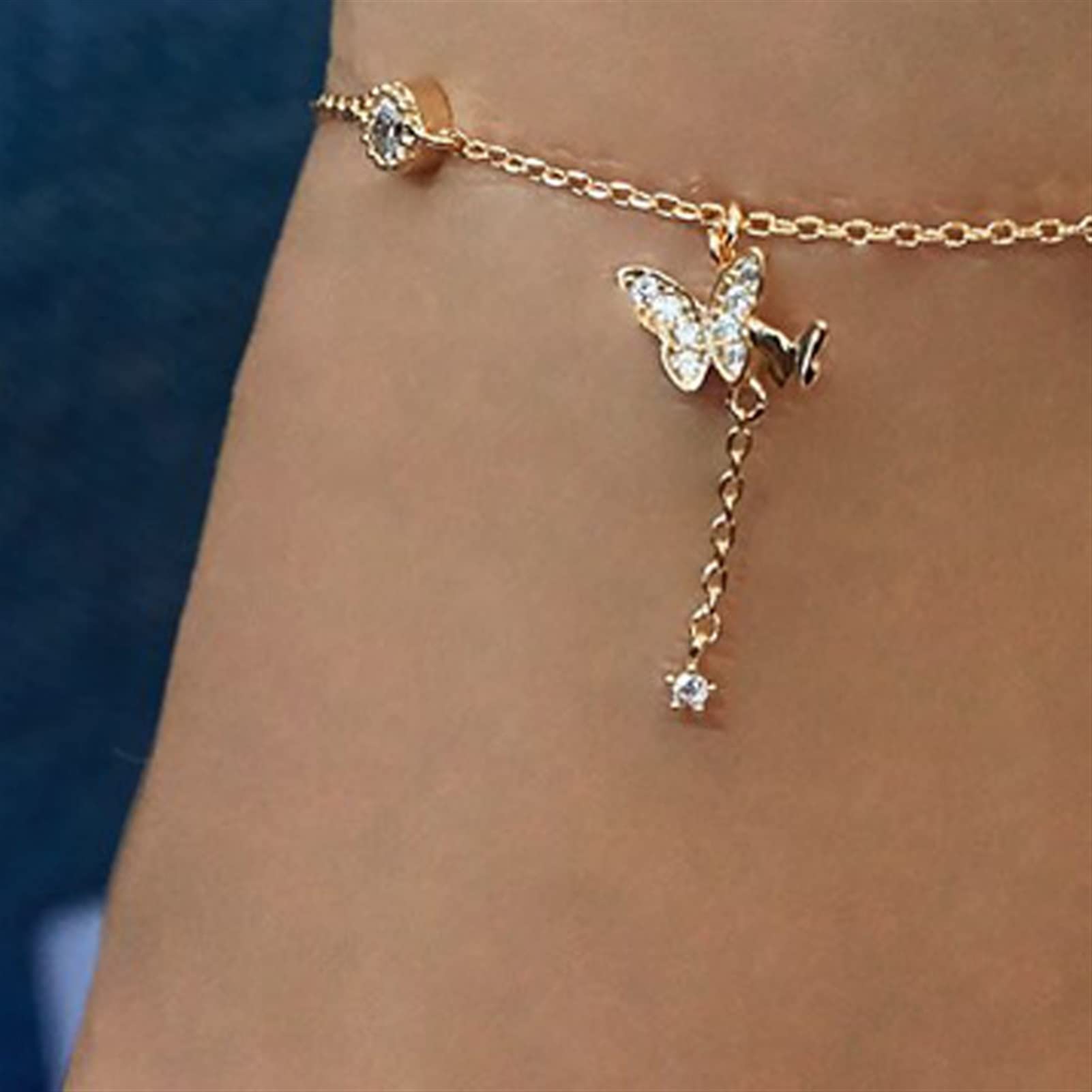 Cavigliera/Cavigliere Cavigliera Strass Catena da Tennis Catena del Piede Gioielli per Le Donne Cavigliera da Spiaggia Estiva Farfalla Catena a Piedi Nudi Braccialetti alla Caviglia (Color : Silver)