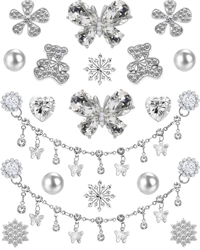 Croc Charms Bling Shoe Charms Girly Designer Jewelry Shoe Decoration with Bling Chains Pearl Cute Bear Rhinestone Butterfly Flower for Women Girls Teens Adults Party Favors Birthday Gifts