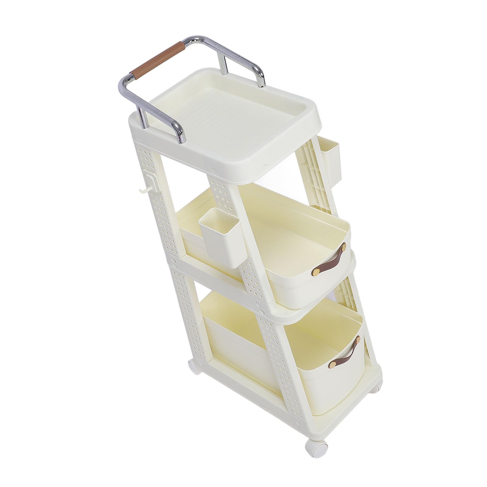 Wózek na Kółkach z Kółkami PP ABS Mobilny Wózek do Przechowywania 26 X 44 X 87 Cm Głębokie Pojemniki 4 Obrotowe Kółka Organizator Oszczędzający Miejsce do Kuchni Biuro Pralnia Sypialnia