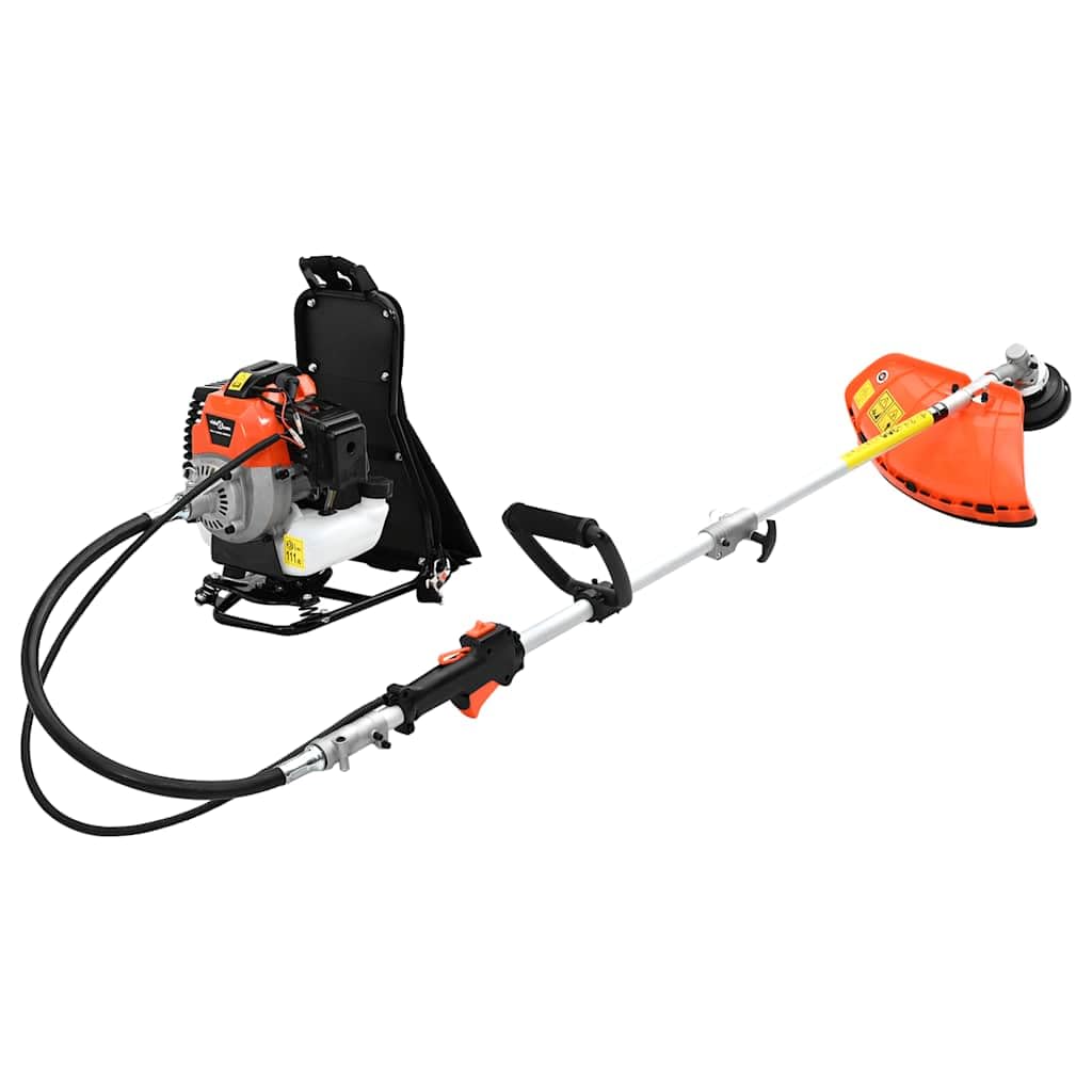 Desbrozadora con diseño de mochila, color naranja, 52 cm³, 1,45 kW, con cortador de nailon, cubierta protectora de hierba, plástico resistente, hoja de corte de 25,5 cm, peso de 10,55 kg para jardín