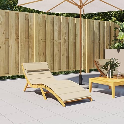 vidaXL Sun Lounger Cushion in Beige - Oxford Fabric, Weather-Resistant and Durable - Perfect for Indoor and Outdoor Use - Comfortable Foam Fiber Filling - Non-Slip Design with Elastic Strap