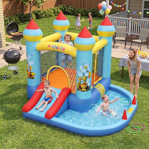 AKEYDIY Bouncy House for Kids, 5-in-1 Inflatable Bouncer with Slide, Ball Pit & Ring Toss, Heavy Duty Oxford Jumping Castle for Backyard Outdoor Indoor, Includes Blower & Balls — view 2