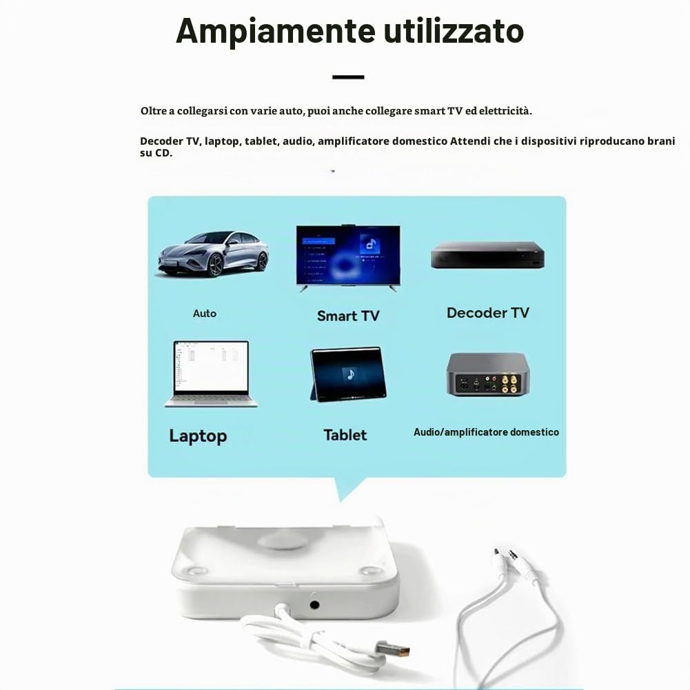 Lettore CD Esterno Universale per Auto, Lettore CD Portatile con AUX, Inserito nella Porta USB 'Auto, connessione Perdita