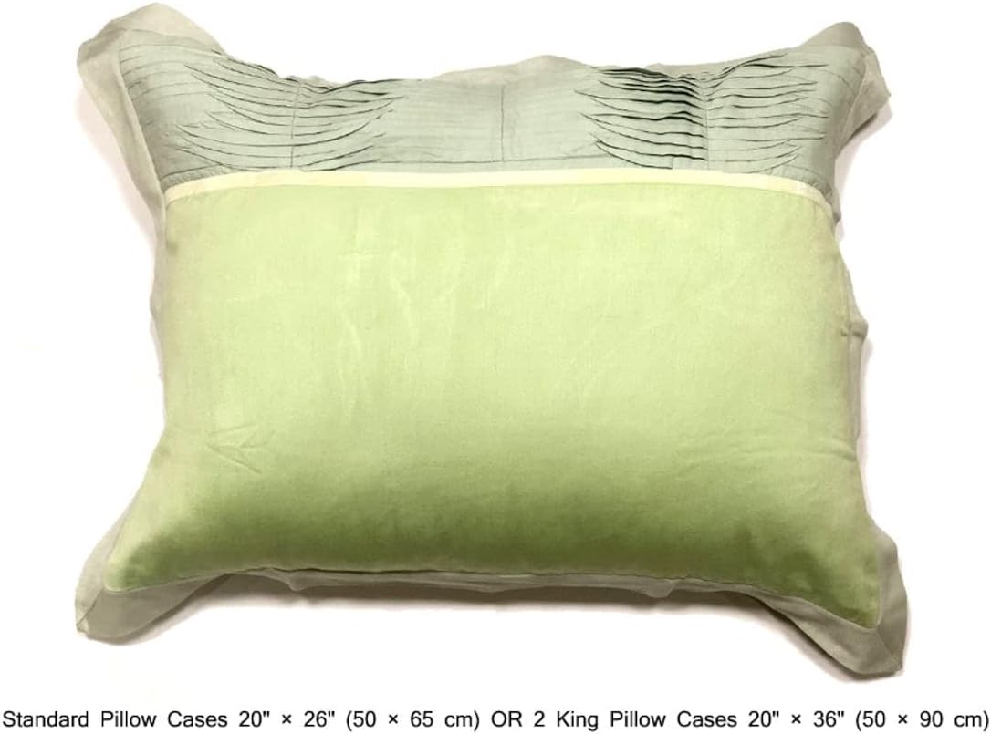 The HomeCentric Decorative Queen Size Duvet Cover 90”x88” (229x224 cm), Green & Multicolor Duvet Cover Only, Satin Fabric with Ribbon Embroidery and Pintucks, Striped Vintage - Ribbon Elegance