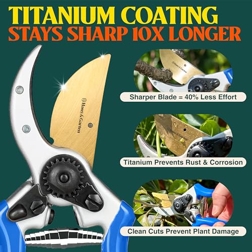Image of Haus & Garten ClassicPRO 8.5 inch Premium Titanium Bypass Pruners - Use as Garden Shears Pruning Shears for Gardening, Hand Pruners, Handheld Garden Clippers, Scissor Clipper Tool