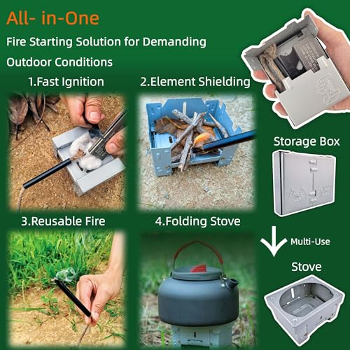 Survival Fire Starter Kit - Ferro Rod & Magnesium Fire Starter Compact Stove with Flint and Steel to Firestarter Fireplace Pit for Outdoor Camping Bushcraft Hiking Emergency Gadgets - Image 4