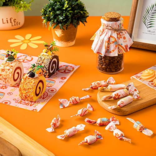 100 Pcs Hippie Wax Paper Sheets for Food, Wax Paper for Food Sandwich Wrap Paper Deli Wraps, Waterproof Oil-proof Picnic Basket Liners with Flower Pattern for Kitchen Handmade Food