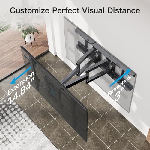 Image of 24 Inch Full Motion TV Wall Mount for Most 37 50 55 65 75-84 Inch TVs, Articulating Arms with Swivel Tilt Rotation Flat Curved, Extension to Wood Stud up to 132lbs Max VESA 600x400mm by Pipishell