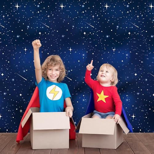 Image of Kochorie 100 Ft X 54 Inch Space Galaxy Tablecloth Roll with Cutter Box Disposable Plastic Blue Galaxy Table Cloth Starry Night Wall Backdrop for Space Star Theme Birthday Baby Shower Party Decorations