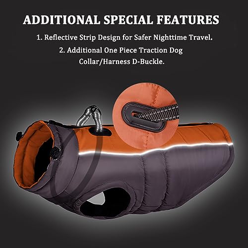 Vivi Bear Wasserdichter Hundemantel Winter Warme Hundejacke, Hundebekleidung Outfit für Mittel Große Hunde, Hundeweste Skibekleidung mit Sicheren Reflexstreifen und D-Ring, Orange XL