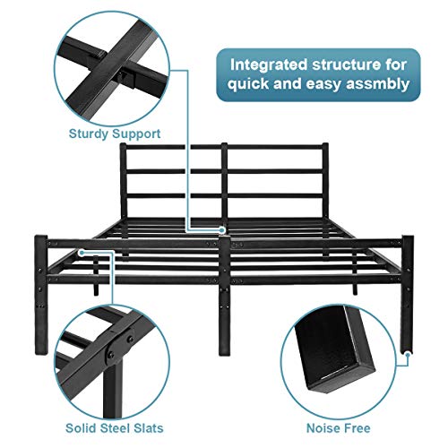 KINGSO Queen Bed Frames with Headboard, 14 Inch Metal Platform Bed Frame with Storage, Heavy Duty Steel Slat and Anti-Slip Support, Easy Quick Lock Assembly, No Box Spring Needed - Queen - Thumbnail 2