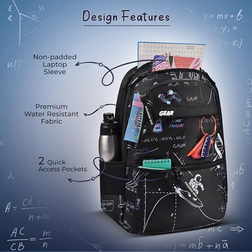 Image of Gear Astro Calculus 19 inch /35L Large Water Resistant School Bag | Casual Backpack | Daypack | Travel Backpack | Kids Bag for Boys /Girls (Black - Blue)