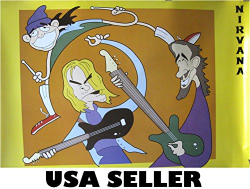 Nirvana cartoon HTF POSTER 34 x 23.5 Kurt Cobain Dave Grohl Krist Novoselic (sent FROM USA in PVC pipe)