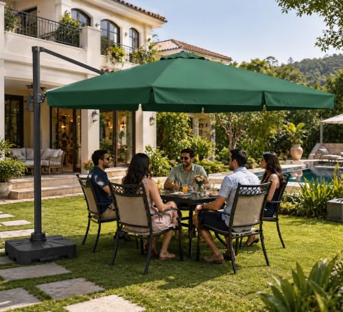 Image of Invezo Outdoor Garden Patio Umbrella (360 degree rotating feature with Base) 8.2 x 8.2 sq ft Terrace /Balcony /Lawn Heavy Duty Shed (White)
