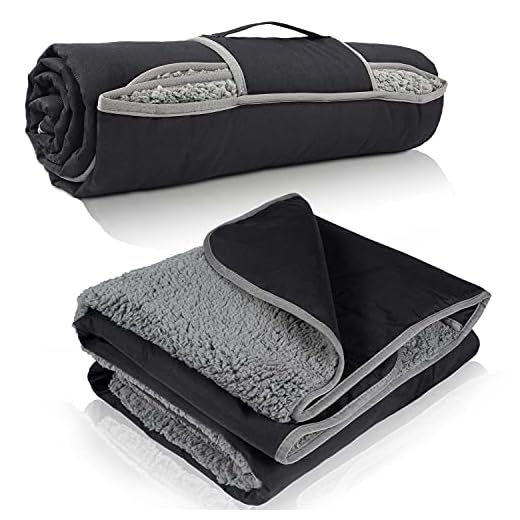 Tirrinia Waterproof Outdoor Blanket with Sherpa Lining, Windproof Triple Layers Warm Comfy Foldable for Camping Stadium, Sports, Picnic, Grass, Concerts, Pet, 51''X 59'' - Machine Washable
