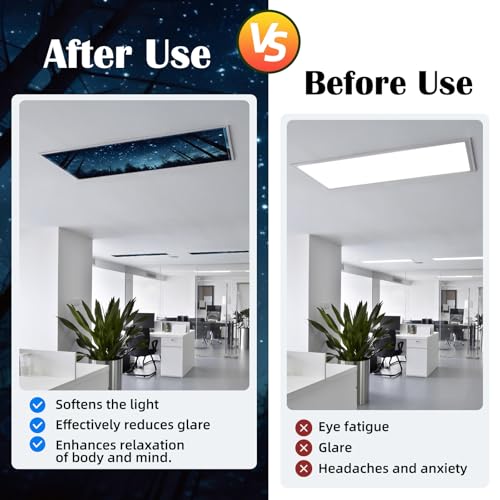 Image of ANGSYLTH 8 Pcs Fluorescent Light Covers - 4 x 2 Feet Covers for Ceiling Lights, 8 x 10 Magnetic Light Filters for Classroom, Office, Hospitals (Forests & Starry Sky-2)