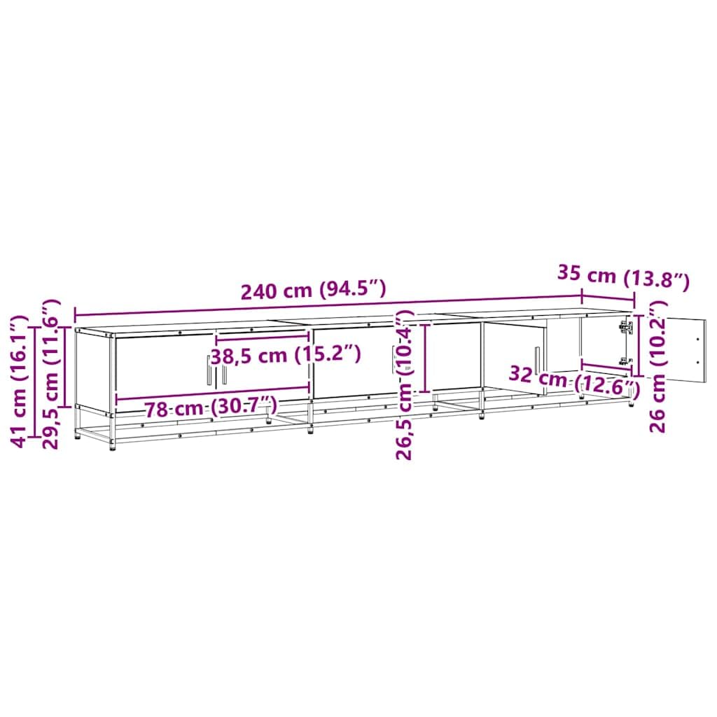 Meuble TV en Bois d'ingénierie 240 x 35 x 41 cm, Banc de Rangement avec étagères et tiroirs, Support Mural pour télévision, Console Moderne pour Salon séjour Chambre