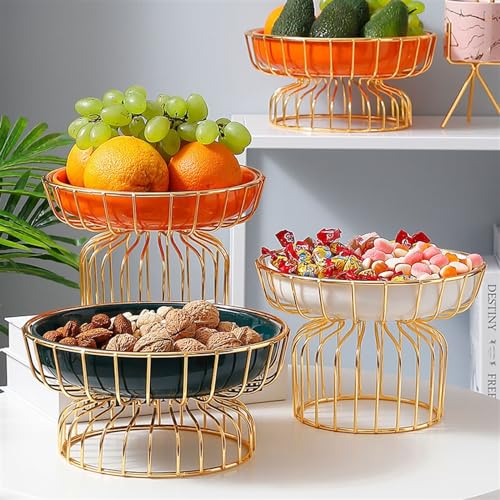 Estante para postres y dulces de cerámica dorada con dos capas desmontables 6