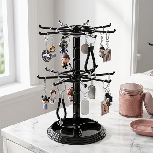 Dranvosk 2 Tier Rotating Jewelry Stand Display | Spinning Necklace Holder and Keychain Organizer with Plastic Base for Bracelets Earrings Dressing Table Counter Malls Store