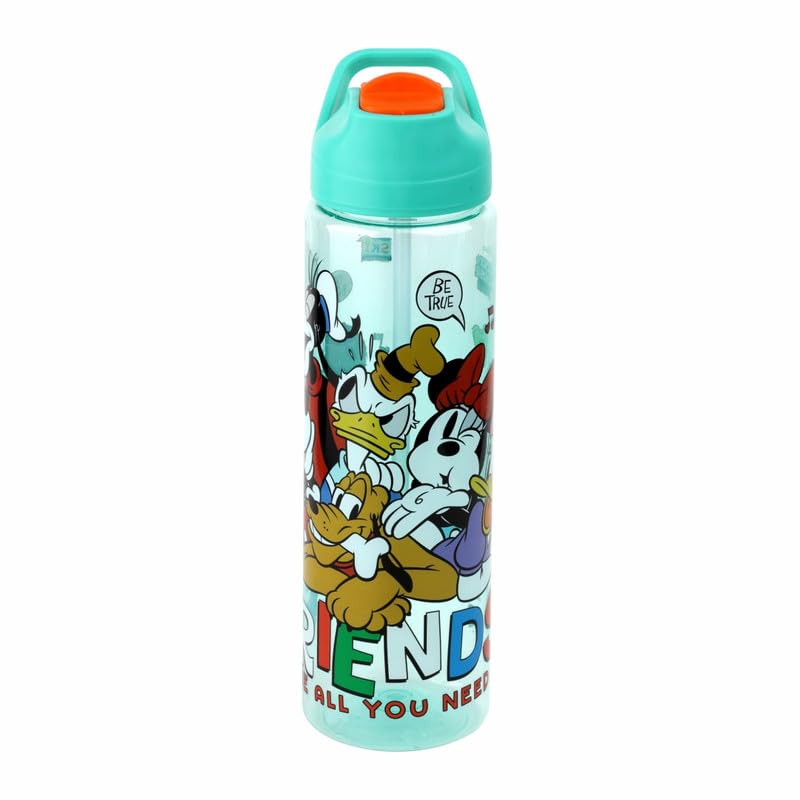 Image of SKi Homeware Plastic SKI GLIDE Sipper Water Bottle 800 ML,for School,Sports,Trek,Travel|Teens & Kids|800 ML,Light Weight,Pop-up Sipper with Handle|Character Merchandise|Mickey & Friends,Multicolour