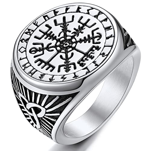 ChainsPro Bague Homme Viking Nordique Rune Symboles Texte Acier Inoxydable Anneau Fermé Argent Taille 54 Cover