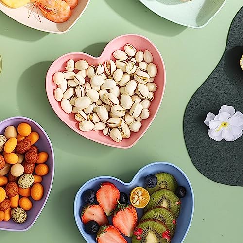 Image of Heart-Shaped Dessert, Salad & Snack Plates - Set of 10 Pink Plastic Dishes for Fruits, Steak, Appetizers | Lightweight, Eco-Friendly, Unbreakable Fiber Plates for Parties & Everyday Use