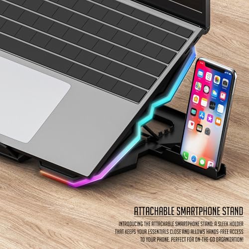 Lapster Chillpro Breeze Laptop Gaming Cooling Pad with 5 Cooling Fans, RGB Light Modes, Mobile Holder, USB Powered, Multi-Level Height Adjustable,... - Image 3