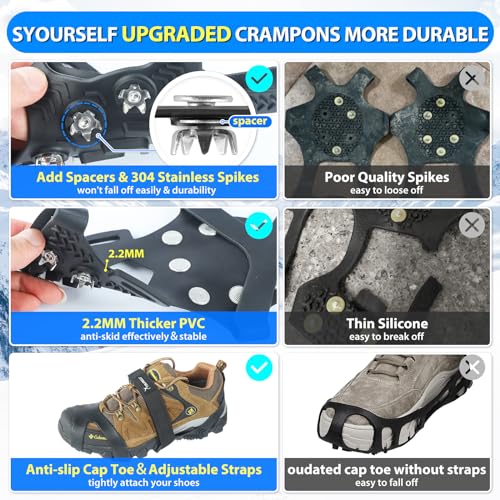 Syourself Ice Cleats, Crampons Ice Cleats For Shoes And Boots Women Men Kids, Non Slip Grippers Spikes For Shoes With Straps, Ice Traction Cleats For Snow And Ice thumb #2