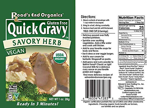 Image of Roads End Organics Gravy Variety Pack ~ Includes (4) Shiitake Mushroom Gravy Mix, 1 Oz, (4) Savory Herb Gravy Mix, 1 Oz and (4) Golden Gravy Mix, 1 Oz ~ Gluten Free, Vegan Gravy Mix Packets