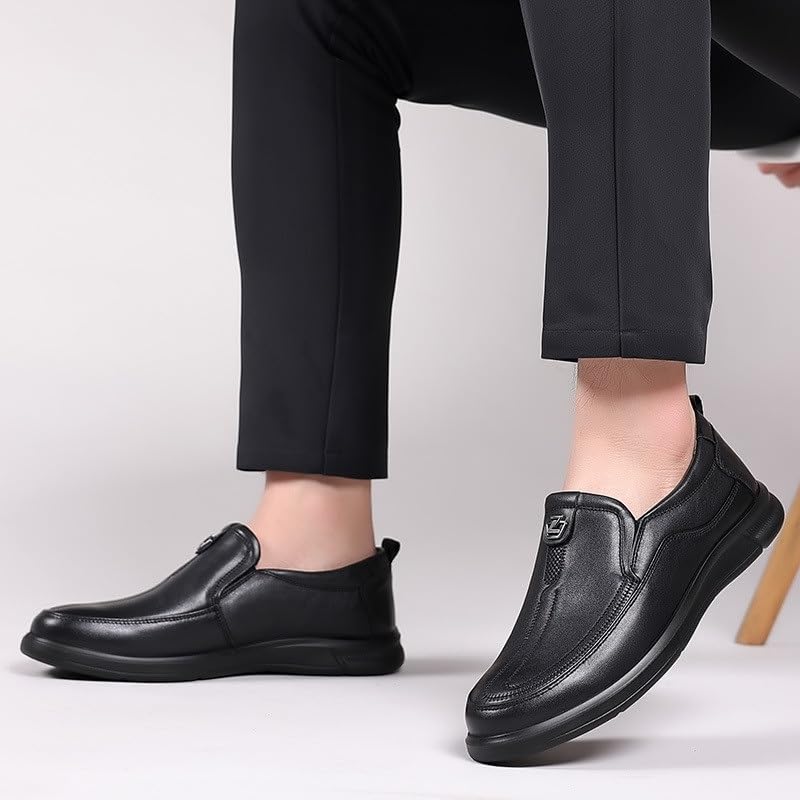 Casual Leather Shoes Men Slip-on Single Shoes Soft Surface Lightweight Men's Round Shoes 6