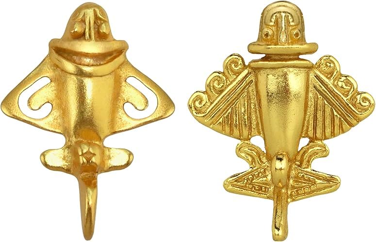 Quimbaya Flyer Two Pins Bundle | Real 24K Gold-Plated Pre-Columbian Golden Jet | Ancient Aliens Golden Jets Collection