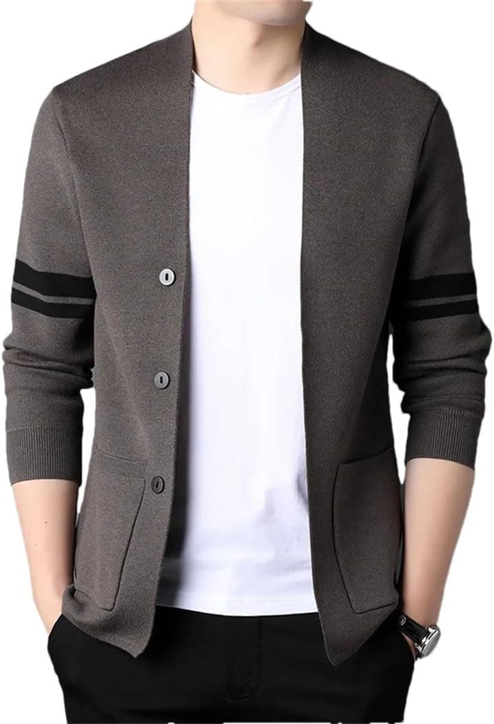 Men's Korean Trendy Knitted Cardigan Sweaters Spring Long Sleeve V-Neck Business Casual Coat