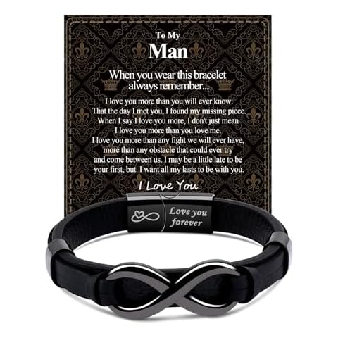 VGWON Mens Infinity Knot Bracelet, Valentines Day Gift for Him To My Man Leather Bracelet I Love You Mens Bracelet Mens Birthday Gift Boyfriend Husband Couple Mens Cover