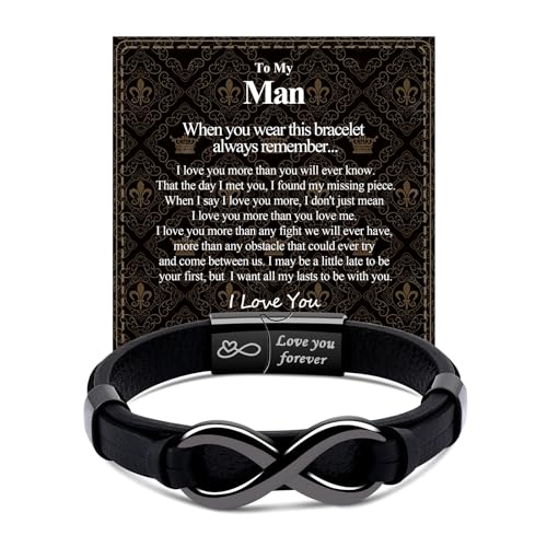 VGWON Mens Infinity Knot Bracelet, Christmas Gift for Him To My Man/Son/Dad Leather Bracelet I Love You Mens Bracelet Mens Birthday Gift Boyfriend Husband Couple