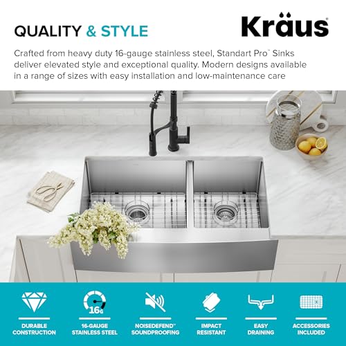 Kraus KHF203-36 Standart PRO Kitchen Stainless Steel Sink, 36 Inch Round Apron 60/40 Double Bowl - image 4