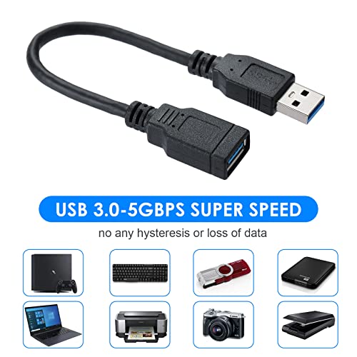 Image of USB 3.0 USB Male A to Female A High Speed Standard USB Extension Cable - Extender to USB Hub,Black 8 Inch