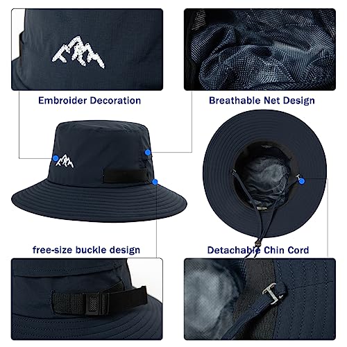 Comhats Wasserdichter Bucket Hat für kleine Köpfe, Outdoor-Hut zum Wandern, Golfen, Safari, Angeln, Wandern - Regenhüte - UPF 50+ Sonnenhut verstellbar, faltbar, Winddicht L Marineblau