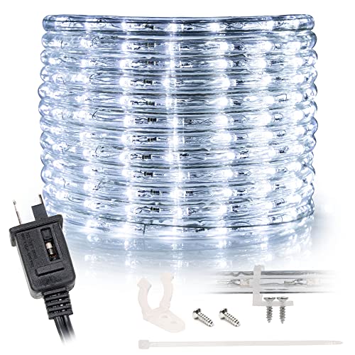 Wyzworks 50 Ft Cool White Pre-Assembled Led Rope Lights - 2 Wire Christmas Holiday Decoration Indoor/Outdoor Lighting #TOP27