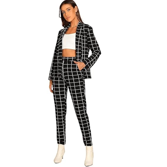 Grid print blazer & pants set Clearance