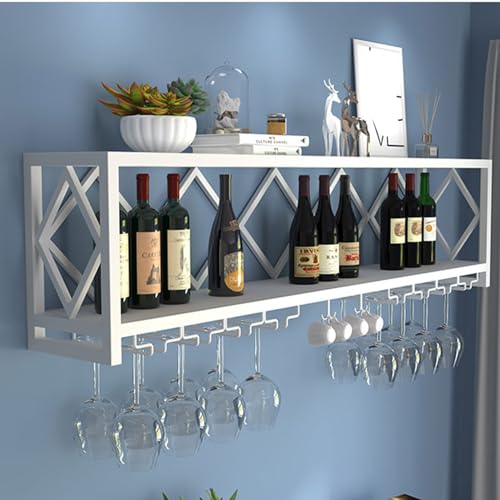 Support verres à vin suspendu et étagère murale design 150 cm