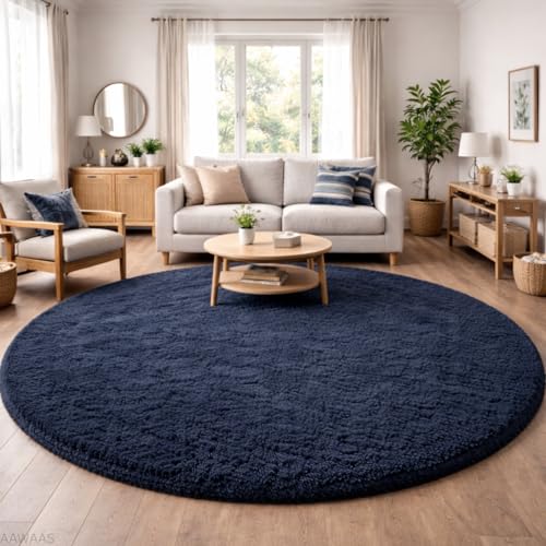 Image of Premium Polyester Shaggy Round Rug - Ultra Soft Fluffy Circle Carpet for Bedroom, Living Room, Kids Room, Anti-Skid Plush Floor Rug - (Blue, 8 feet|240cm)