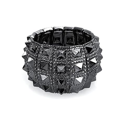 Black Grey Goth Biker Jewelry Wide Cuff Stretch Bracelet Cover