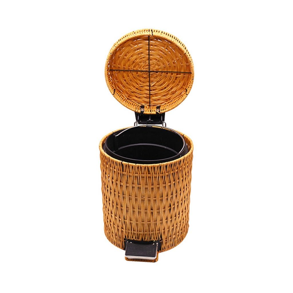 Amazon.com: Rattan Pedal Bin with Lid, Creative Double Layer Dustbin, Touchless Trash Can with Foot Pedal, Round Rattan Garbage Can Trash Bin with Removable Inner, for Home Kitchen Bedroom Bathroom ( Color