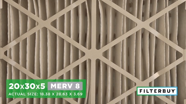 Image of Filterbuy 20x30x5 Air Filter MERV 8 Essential Dust & Allergy Defense (2-Pack), Electrostatic Pleated HVAC AC Furnace Filters Replacement for Honeywell Return Grille (Actual Size: 18.38 x 28.63 x 3.69)