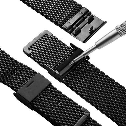 Image of DBLACK ''BONEZ'' Mesh Chain Stainless Steel Watch Belt, Ergonomic & Breathable Design Watch Strap / / For 08mm, 10mm, 12mm, 14mm, 16mm, 18mm, 20mm, or 22mm Watch Band (Black, Choose Your Size)